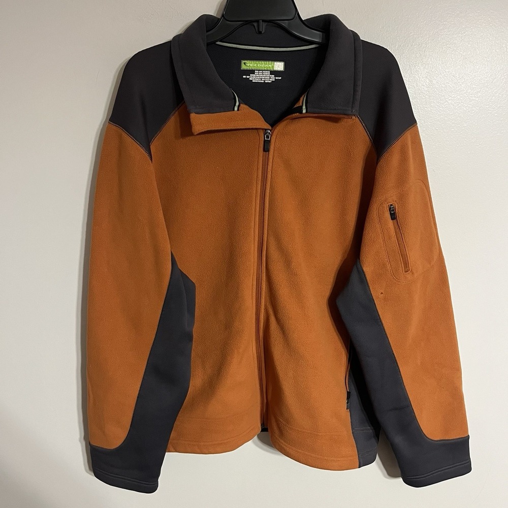 Tek Gear Fleece Full‎ Zip Jacket Orange & Brown Men's Size Large Fall Winter